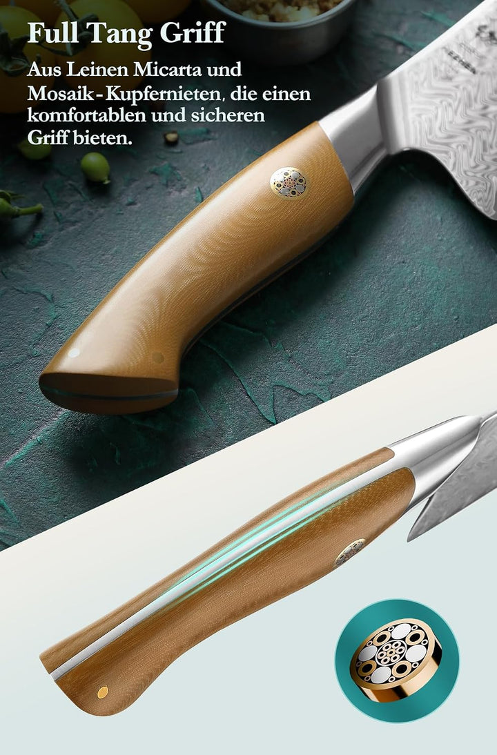 HEZHEN Messerset Profi Damast Küchenmesserset,Damaststahl Kochmesser Set Santoku Messer, Ergonomisch