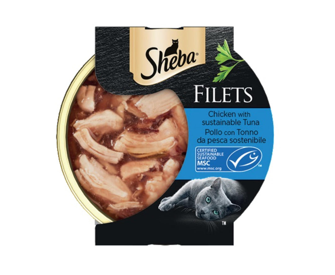 Sheba Filets Nassfutter für Katzen mit Huhn und Thunfisch, 32 Schalen à 60 g, insgesamt 1920 g Huhn