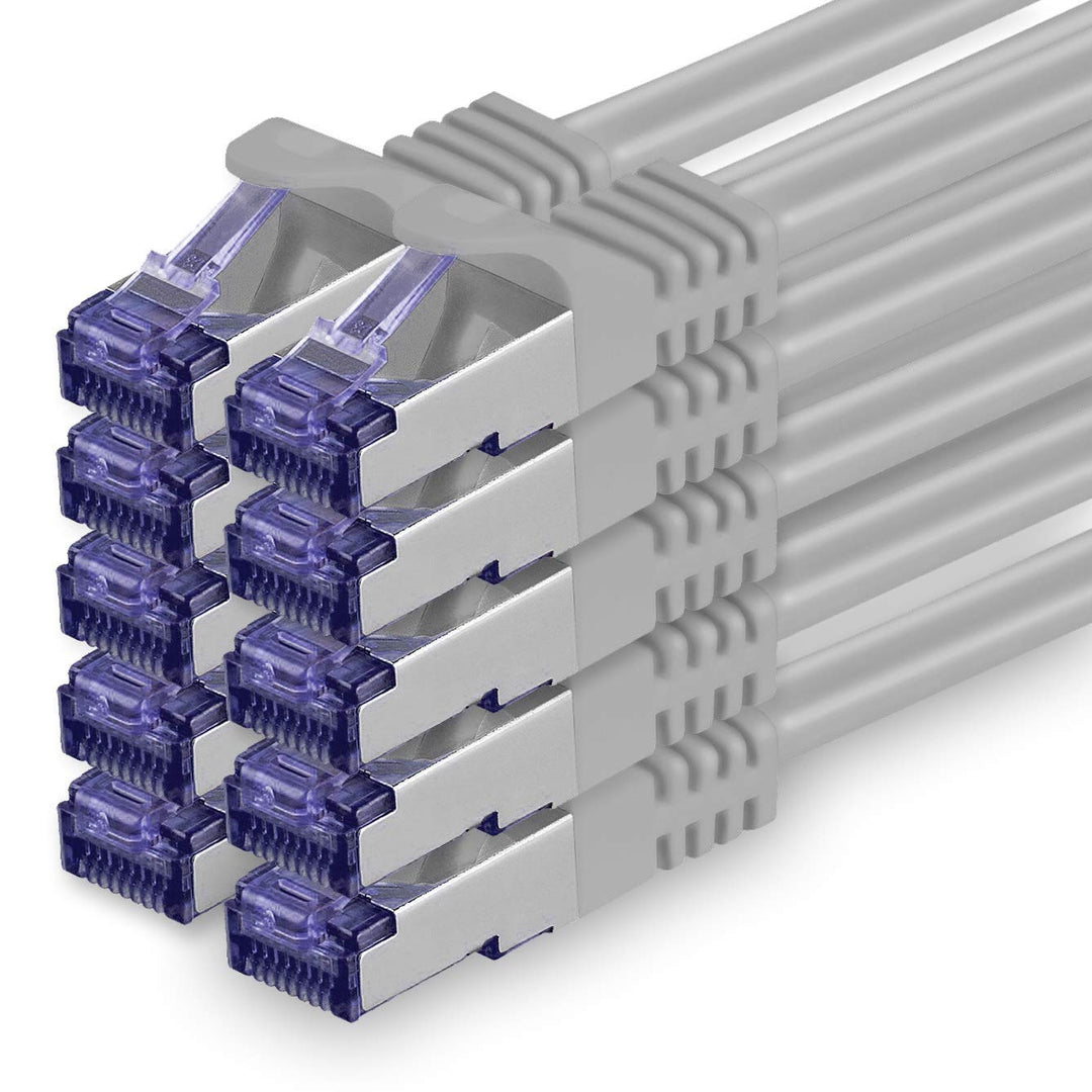 Cat.7 Netzwerkkabel 10m - Grau - 10 Stück - Cat7 Patchkabel (SFTP/PIMF/LSZH) Rohkabel 10 Gb/s mit Rj