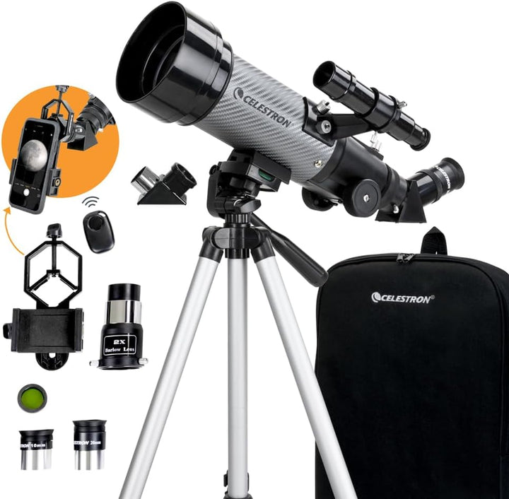 Celestron 22035 Travel Scope DX 70mm tragbares Refraktor-Teleskop mit vollvergüteten Glasoptik, Ruck