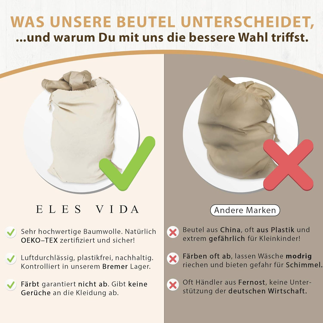 ELES VIDA® - Wäschebeutel 2 Set 50x75cm aus 100% Baumwolle - Extra grosse Heavy Duty Wäschesack - la