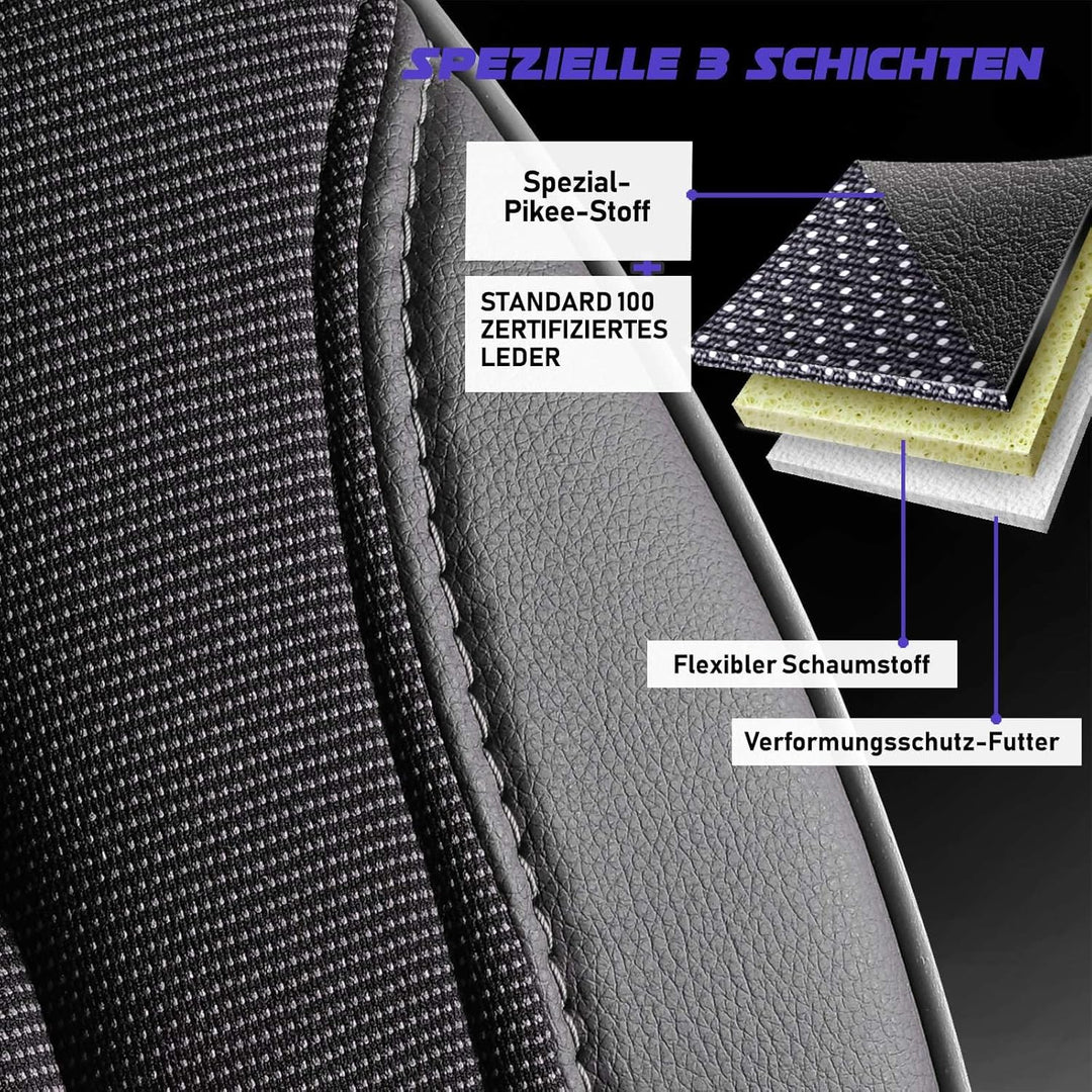 Autositzbezüge Universal für PKW & SUV - Premium Vordersitze Auto Sitzbezug aus Piqué-Stoff, Schwarz