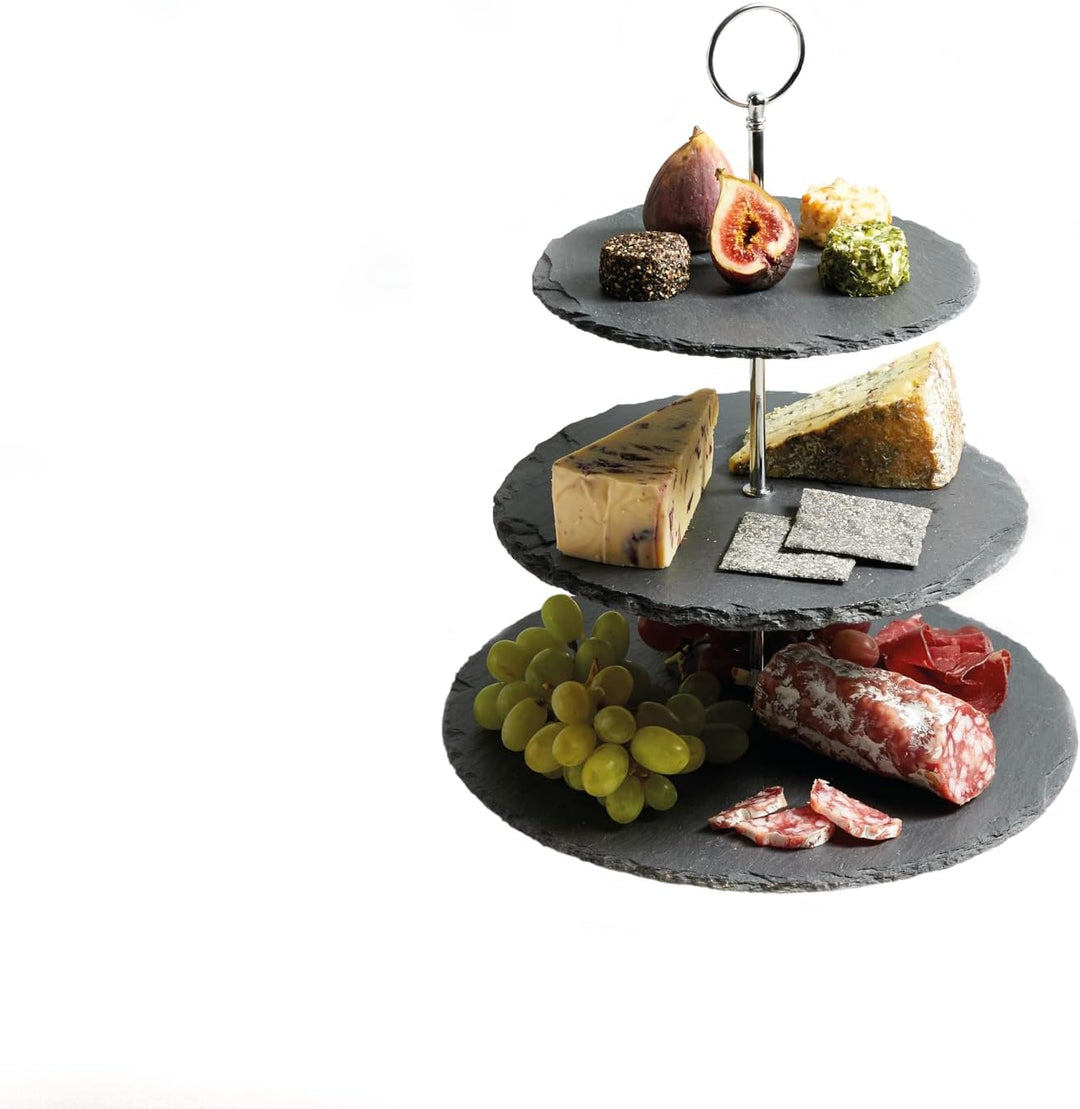 Artesà Dreistöckiger Kuchenständer aus Schiefer Servierset, Kuchenständer Set, 28.5x34.5cm, Geschenk