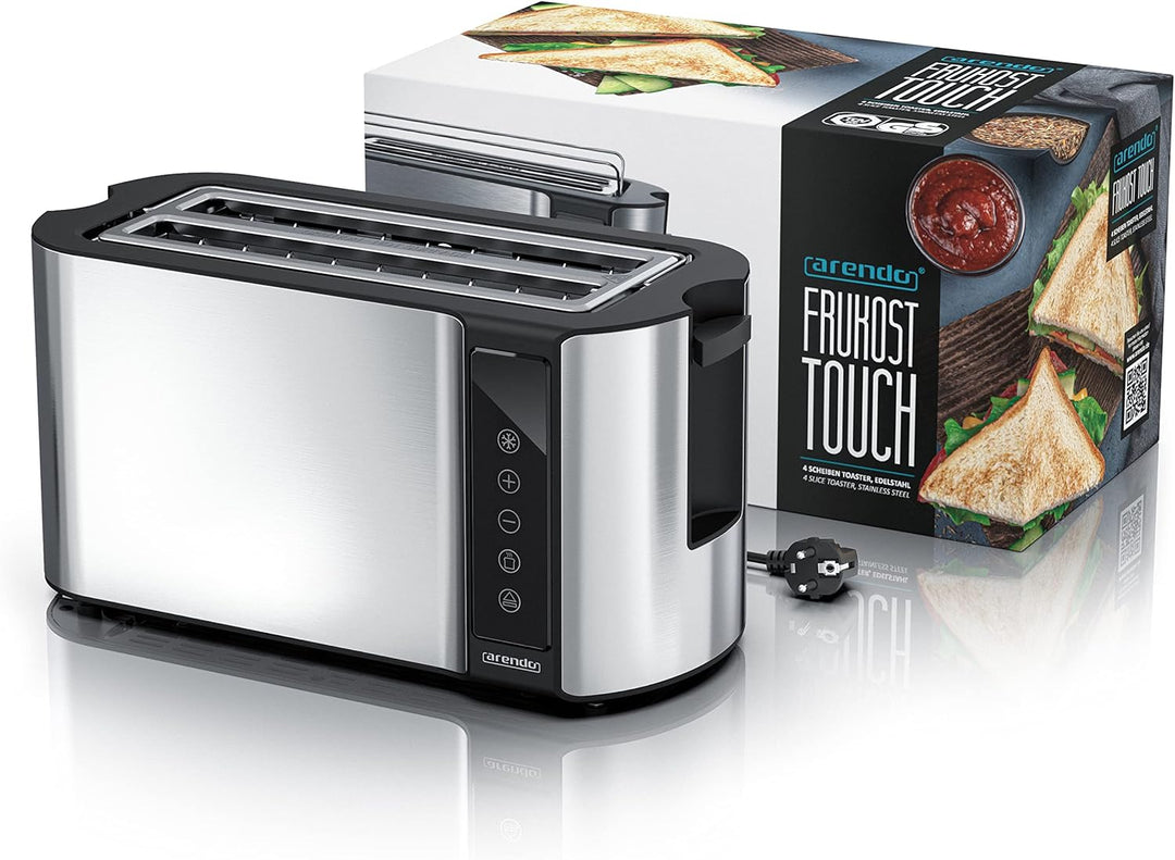 Arendo - Edelstahl Toaster Langschlitz 4 Scheiben - Touchscreen – Doppelwandgehäuse – 1500 W – Integ
