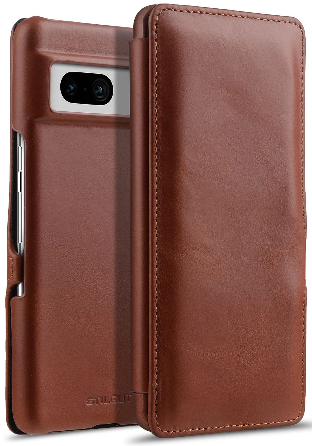 STILGUT Book Case kompatibel mit Google Pixel 7 Hülle aus Leder mit Clip-Verschluss, Lederhülle, Kla