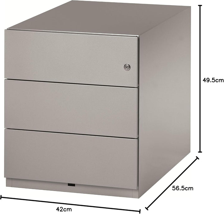 BISLEY Rollcontainer Note mit Griffleiste, 3 Universalschubladen, Metall, 355 Silber, 56.5 x 42 x 49
