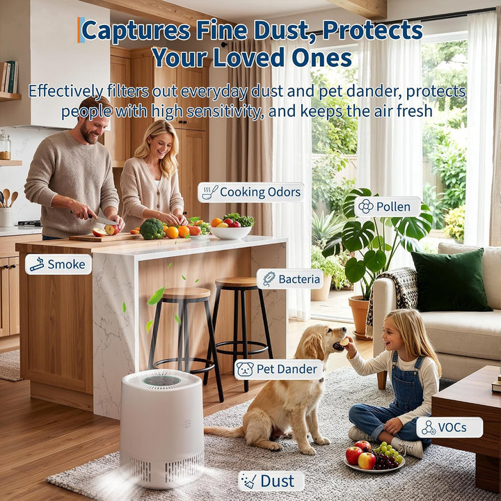 Luftreiniger Mit HEPA + Aktivkohlefilter, CADR 100 M³/h Für Bis Zu 15㎡, 5 Stufen, Auto-Modus, 24 dB