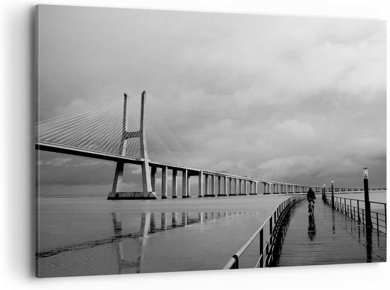 Bilder auf Leinwand 100x70cm Leinwandbild Architektur fahrrad lissabon tourismus Gross Wanddeko Bild