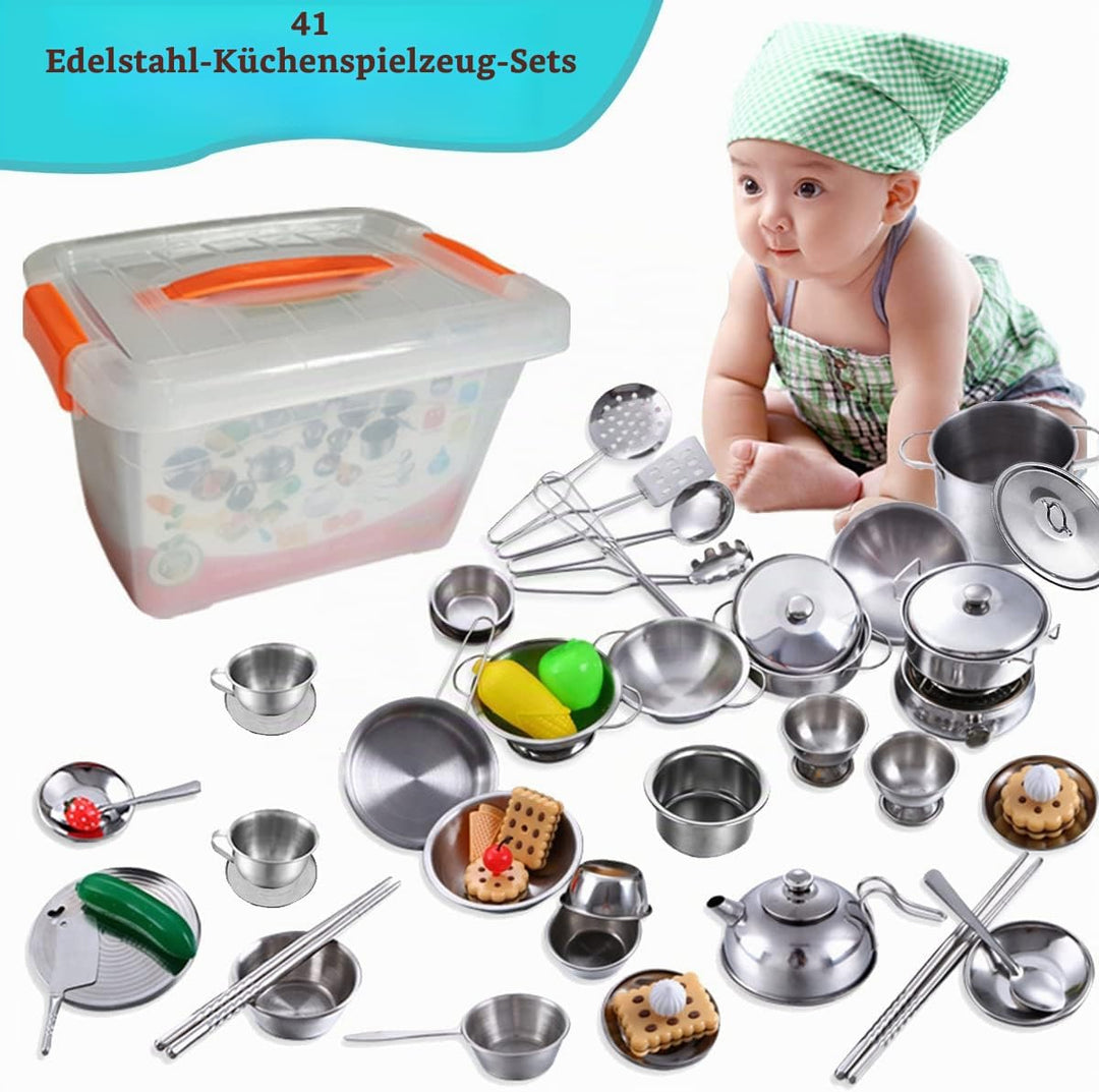 Kochutensilien Set Edelstahl Küchenspielzeug Pretend Play Töpfe Pfannen Spielzeug Kochgeschirr Kits