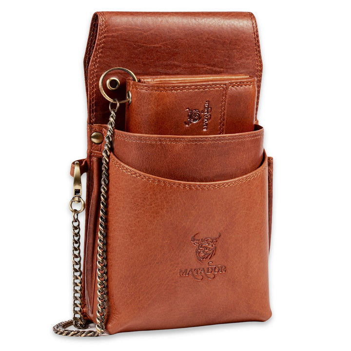 MATADOR Leder Profi-Kellner-Set Kellner-Geld-Börse-Tasche-Portmonnaie mit Kette Gastro Geldbeutel Ta