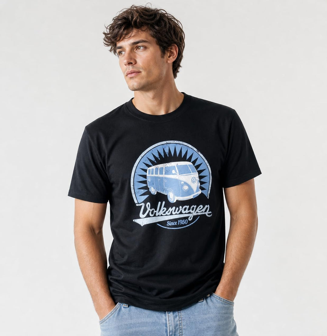 BRISA VW Collection - Volkswagen T-Shirt Unisex-Kurzarm &amp; Rundkragen mit T1 Bulli Bus Motiv aus Baum