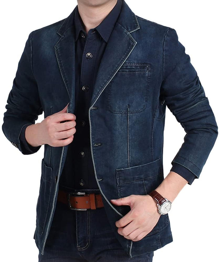 YOUTHUP Herren Slim Fit Denim Sakko Casual Business Freizeit 3 Knöpfe Anzugsjacke mehrere Taschen Bl