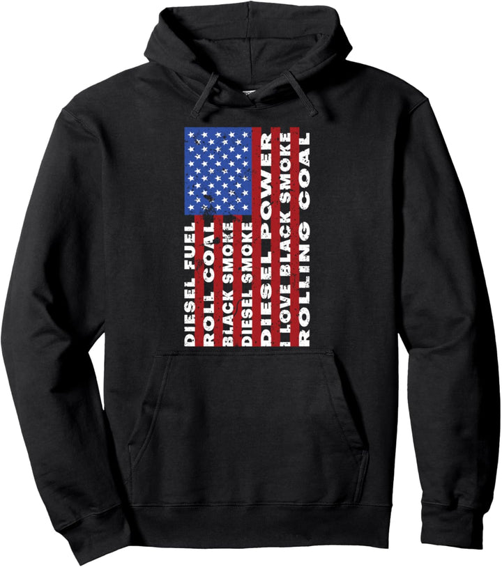 American Flag USA Design Diesel Power Roll Coal Truck Pullover Hoodie