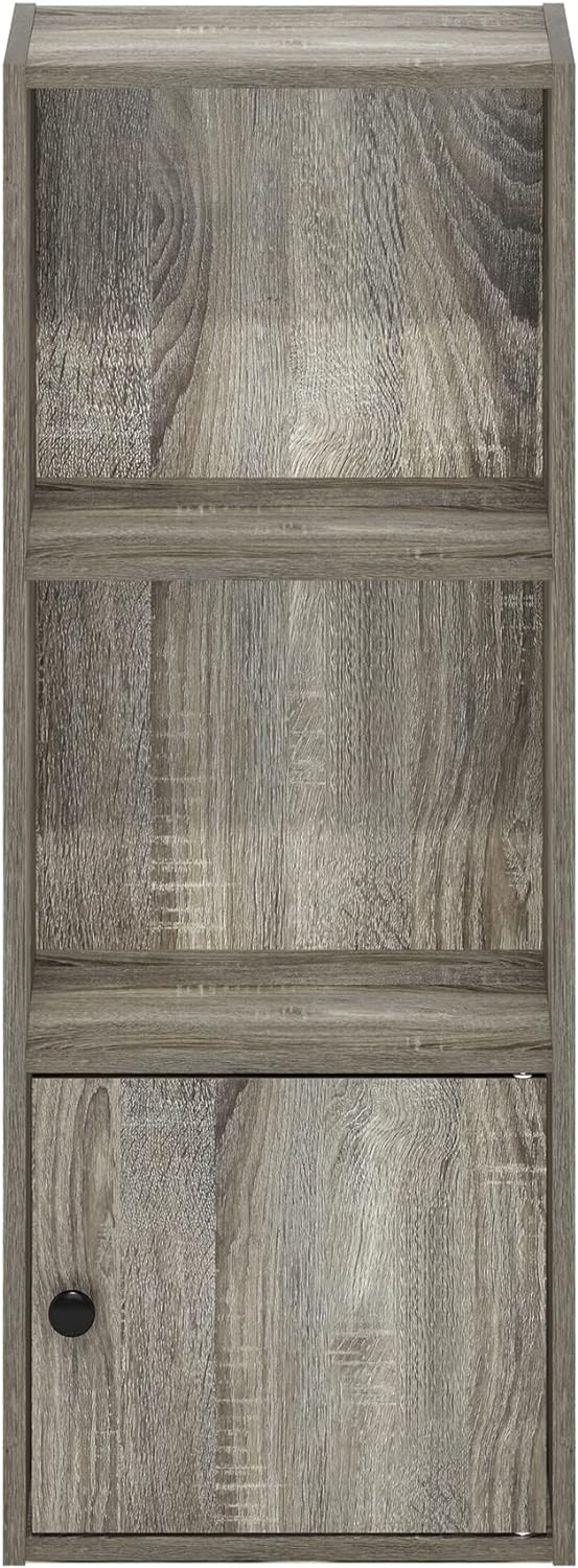 Furinno Luder Bücherregal mit 3 Ebenen und 1 Tür, Holzwerkstoff, Französische Eiche, 3-Tier Französi