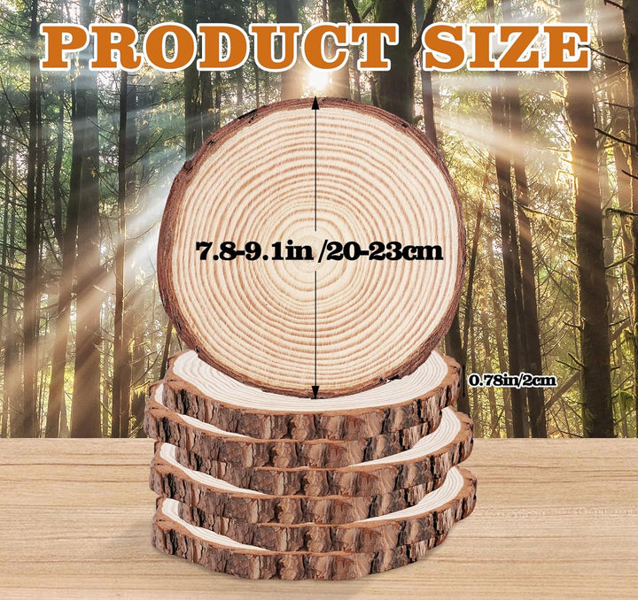 8 Set Holzscheiben 20-23cm, Baumscheiben zum Basteln aus Unbehandeltem Kiefernholz ohne Loch, Runde