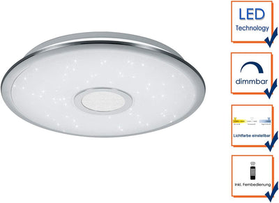 Trio Leuchten LED Deckenleuchte Osaka 678713006, Chrom, Acryl weiss mit Star Light Effekt, 30 Watt,