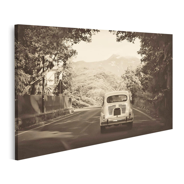 islandburner Bild auf Leinwand Sepia Foto Eines Retro Autos Zu Bergen Bilder Wandbilder Poster Leinw