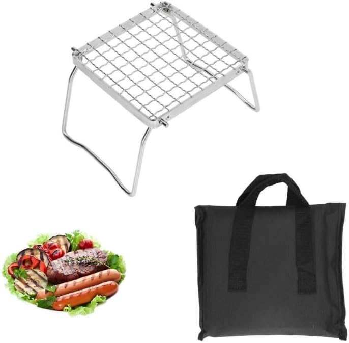 Campinggrills, Klappbarer Grillrost, 16 x 16 cm Lagerfeuergrill, tragbarer Lagerfeuergrill, silberfa