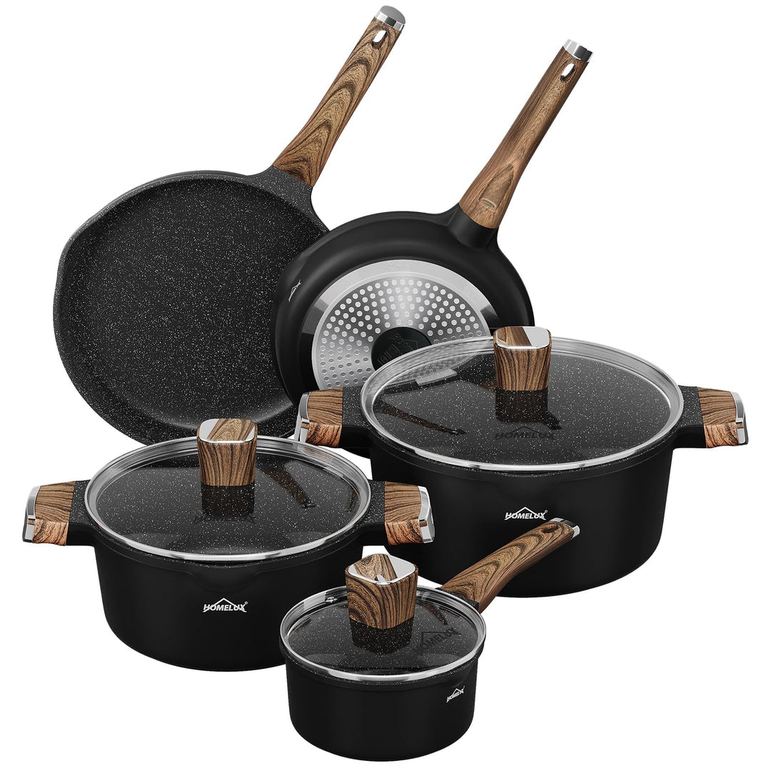 HOMELUX Topfset Induktion,8-TLG Topf und Pfannenset mit Deckel Antihaftbeschichtung,Pfanne 24/28cm,M