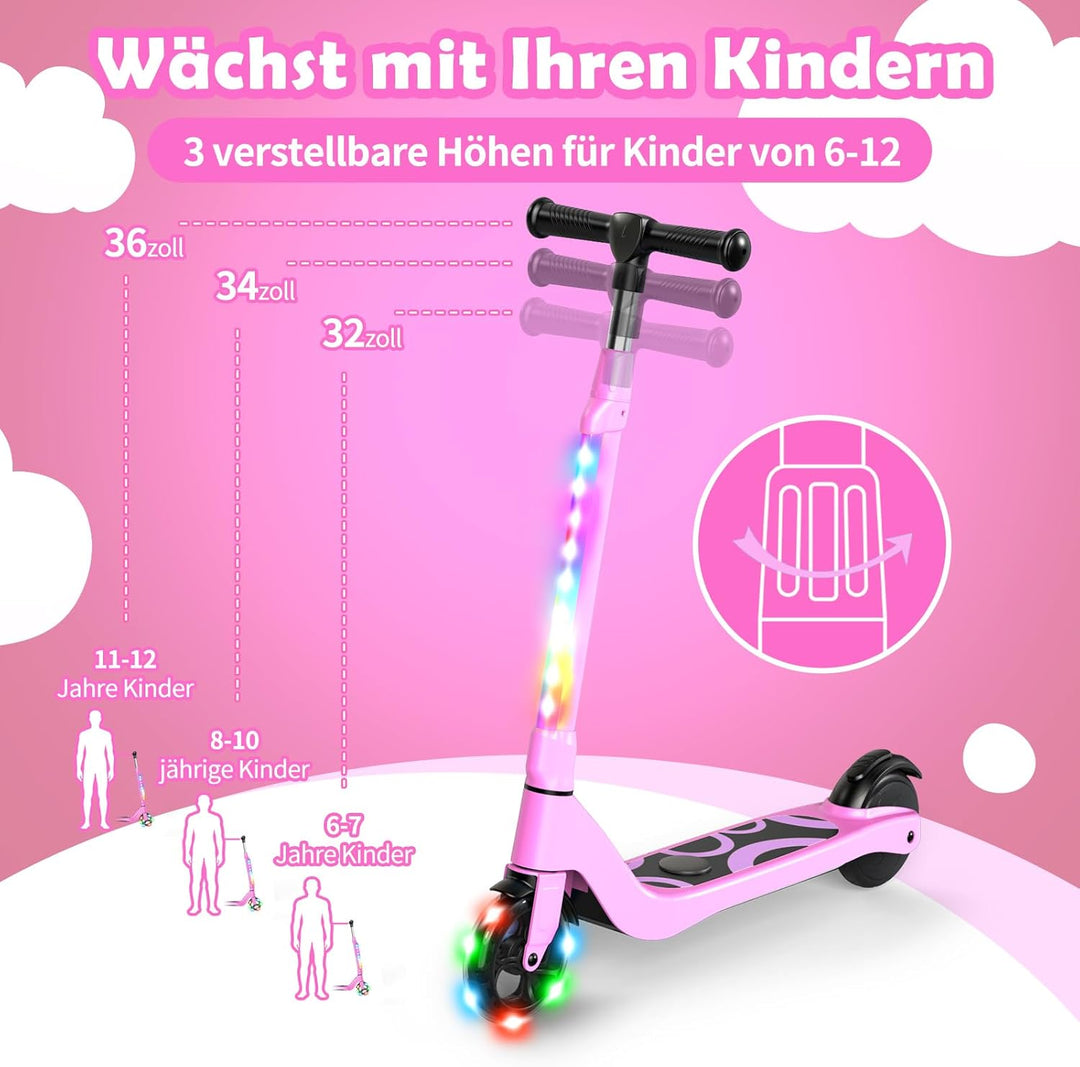 SISIGAD E Scooter Kinder für 6-12 Jahre, E Roller Kinder 5.3 Zoll Kinderroller mit Blinkende LED-Leu