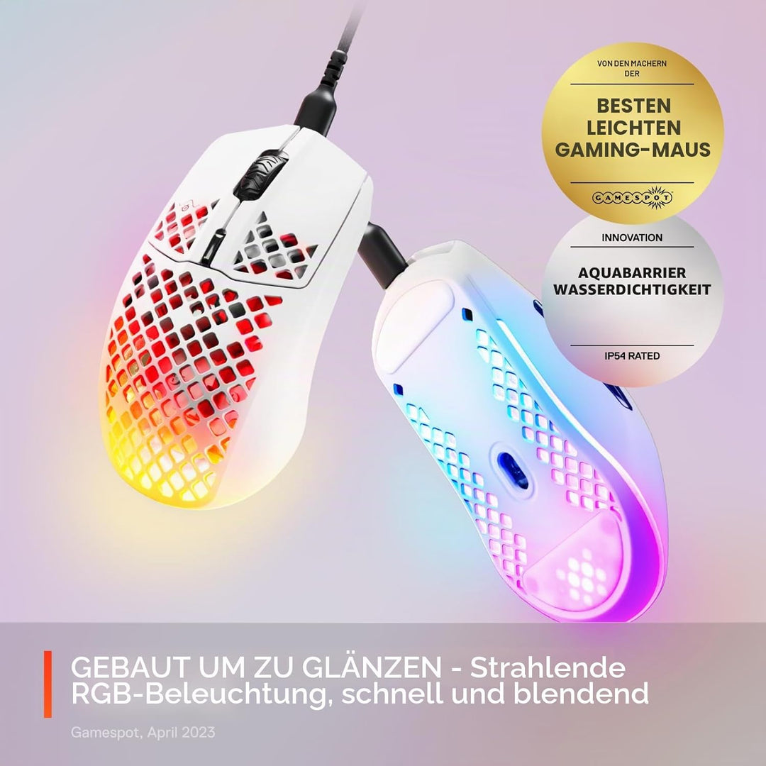 SteelSeries Aerox 3 Wireless Snow (2022) - Superleichte Gaming-Maus - 68 g Gewicht und wasserabweise
