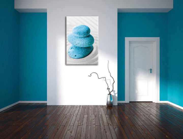 Pixxprint DREI Steine im Sand mit Muster, Format: 70x100 auf hochkantiges Leinwand, XXL riesige Bild