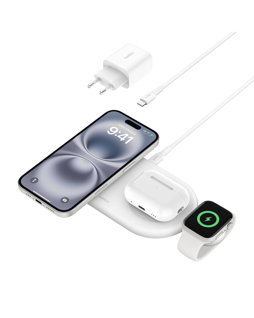Belkin BoostCharge Pro kabellose 3-in-1-Ladestation mit magnetischem Qi2, 15 W, Schnellladegerät, Wi