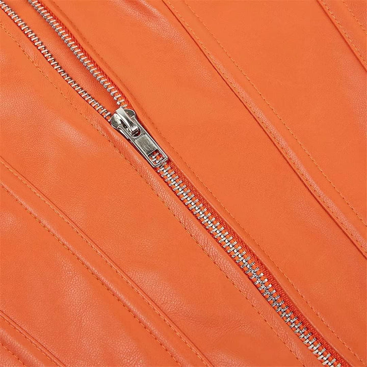 Josamogre Leder Korsett Top Damen Corsage Reissverschluss Sexy XXS Orange, XXS Orange