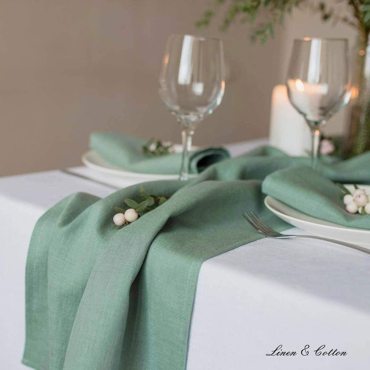 Linen &amp; Cotton Tischläufer Stoff Tischband Tischdeko Hygge 100% Leinen, Mint Grün (40 x 300 cm) Lang