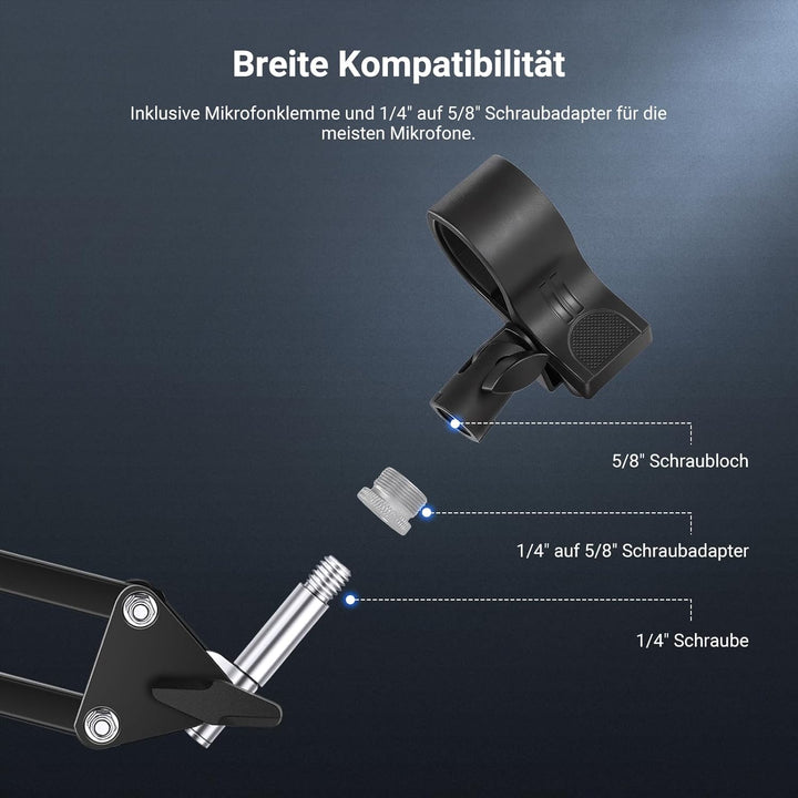 NEEWER Microphone Stand mit flexiblem Mikrofon Arm, verstellbarer Tisch Mic Halterung mit Mikrofonkl