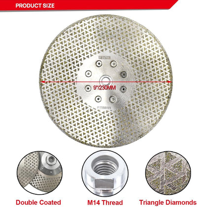 DT-DIATOOL Diamantscheibe 230 mm x M14 Doppelseitig Galvanisch Trennscheibe und Schleifscheibe für H