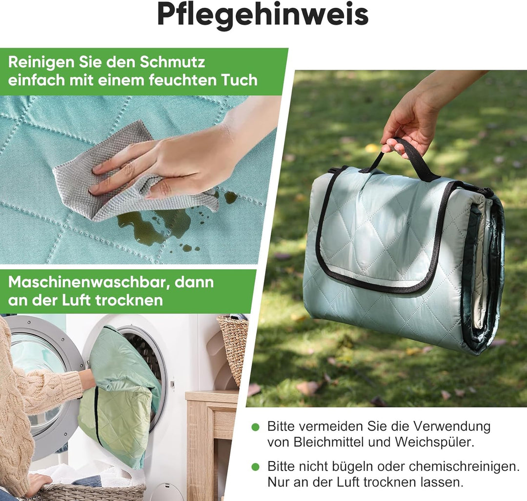 Picknickdecke isoliert 200 x 200cm XXL wasserdicht, 210D Oxford Campingdecke Stranddecke Ultraleicht