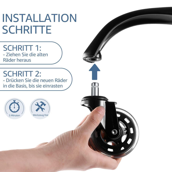 Sytopia Bürostuhl Rollen 10mm, 5er Set Rollen für Bürostühle, Super Leise und Weiche Hartbodenrollen