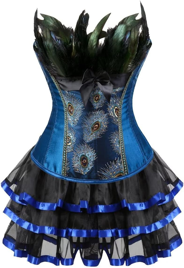 Jutrisujo korsett Corsagenkleid rock kleid corsage korsage pfau feder damen vollbrust bustier gothic