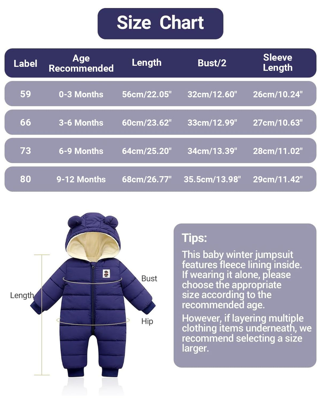 Baby Winter Overall mit Kapuze, Strampler Schneeanzug Jungen Mädchen Langarm Jumpsuit Warm Outfits G