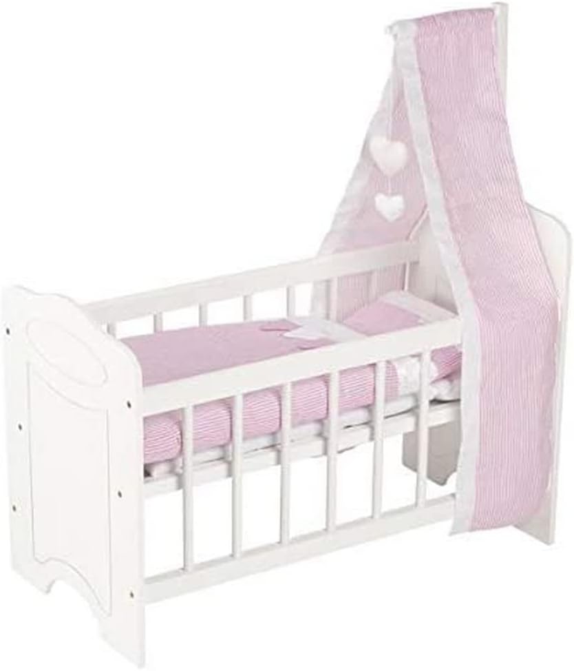 Goki 51762 Puppenbett mit Bettwäsche und Himmel puppenhausmöbel, weiss/rosa