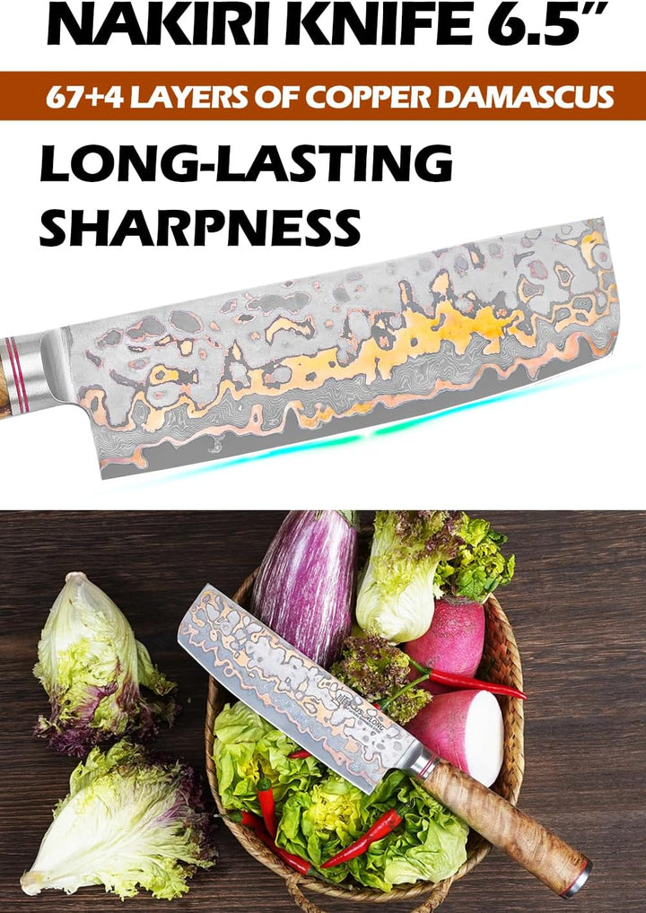 YOUSUNLONG Nakiri Messer asiatische Gemüsemesser 175mm - Ultra Sharp -japanische handgefertigte Kupf
