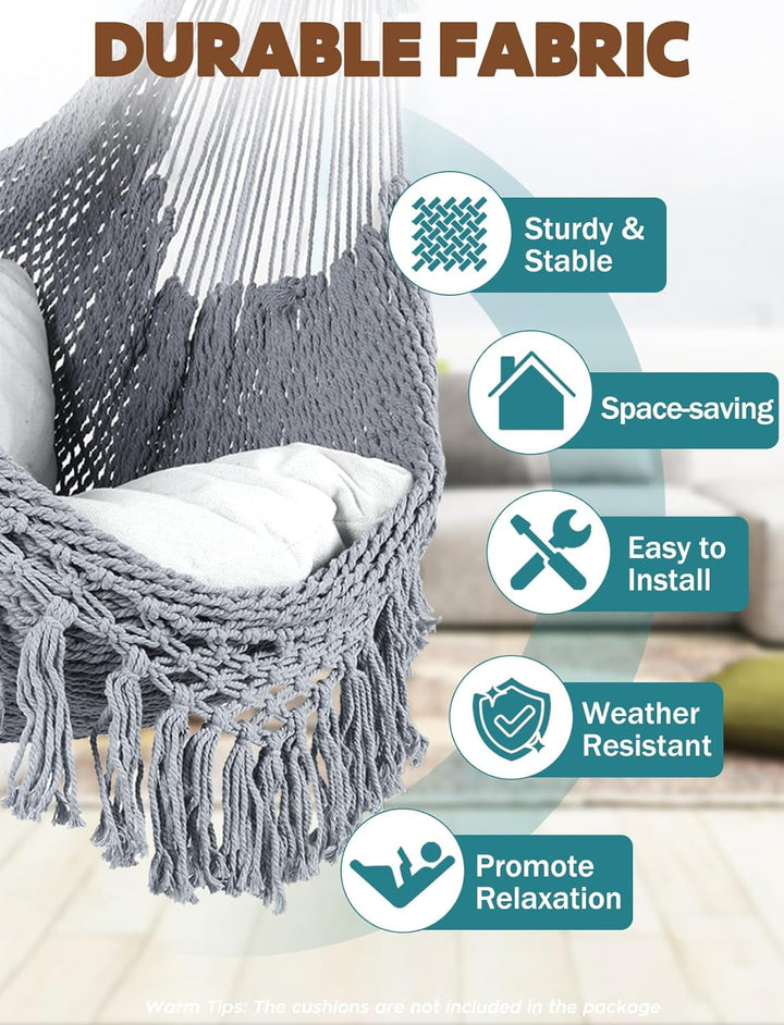 Chihee Hängesessel handgefertigter Hängesessel aus Baumwollseil gewebter Sitz weich gesponnen grosse
