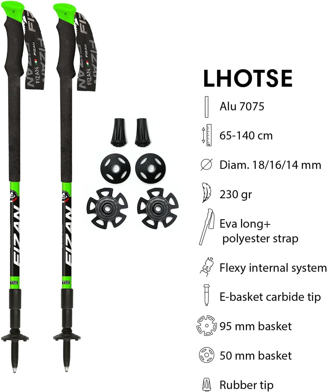 FIZAN Trekkingstöcke 65-140 cm, Nordic Walking Stöcke, Wanderstöcke | Lhotse S20 7506 | Grün