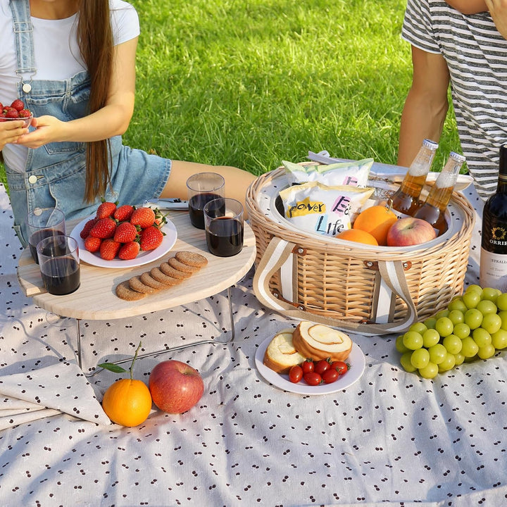 Picknickkorb-Set für 4 Personen – Isolierter Weidenkorb mit klappbarem Weintisch, Picknickset mit In