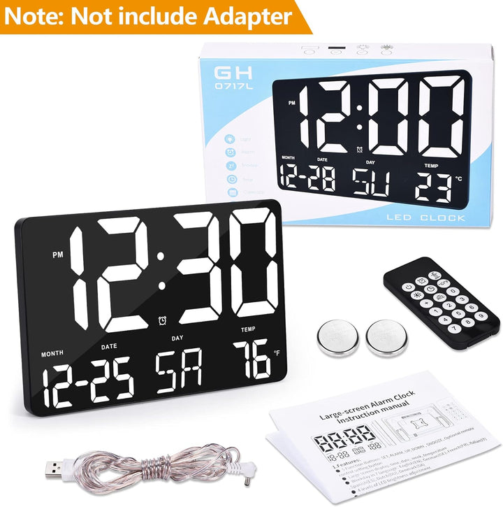 SZELAM Digitaluhr Grosses Display,11,5" Digitaler Kalenderwecker mit Funkfernbedienung,LED Übergross