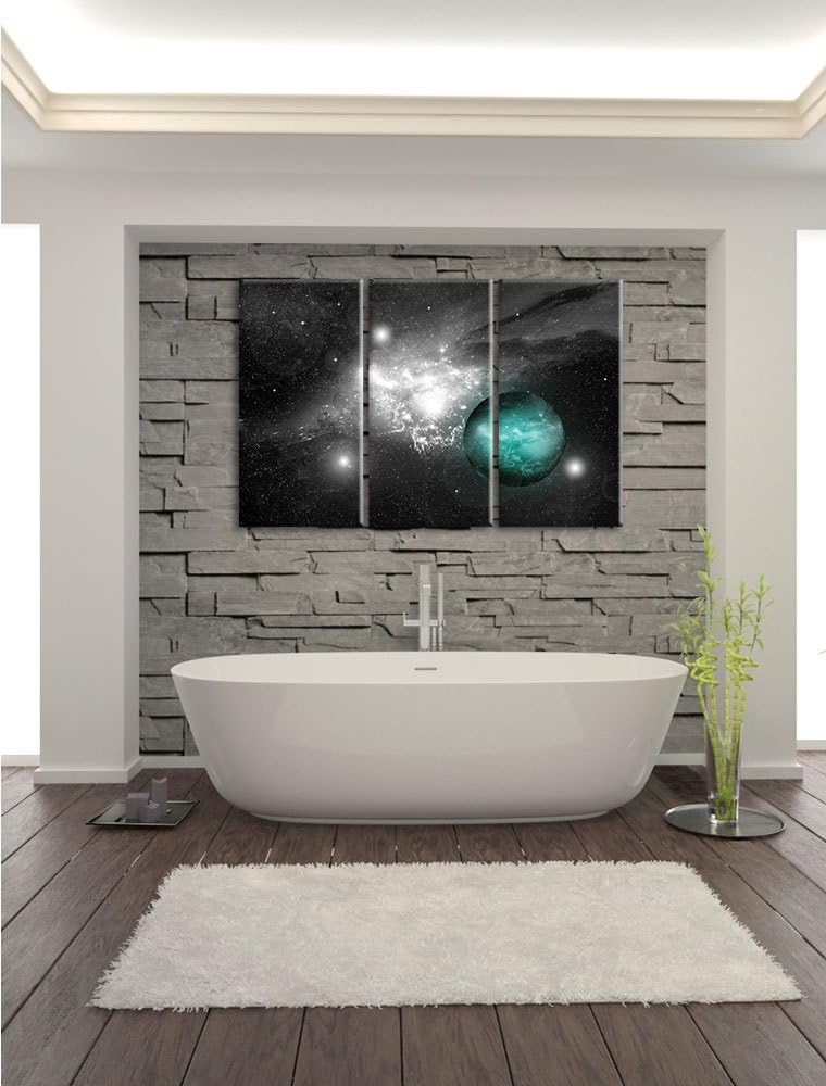 Pixxprint Sterne Galaxie / 3-Teilig/Gesamtmass 120cm Leinwandbild bespannt auf Holzrahmen/Wandbild K