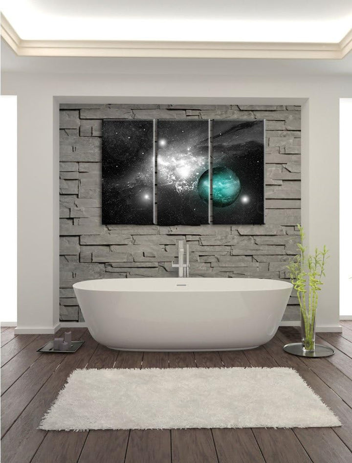Pixxprint Sterne Galaxie / 3-Teilig/Gesamtmass 120cm Leinwandbild bespannt auf Holzrahmen/Wandbild K