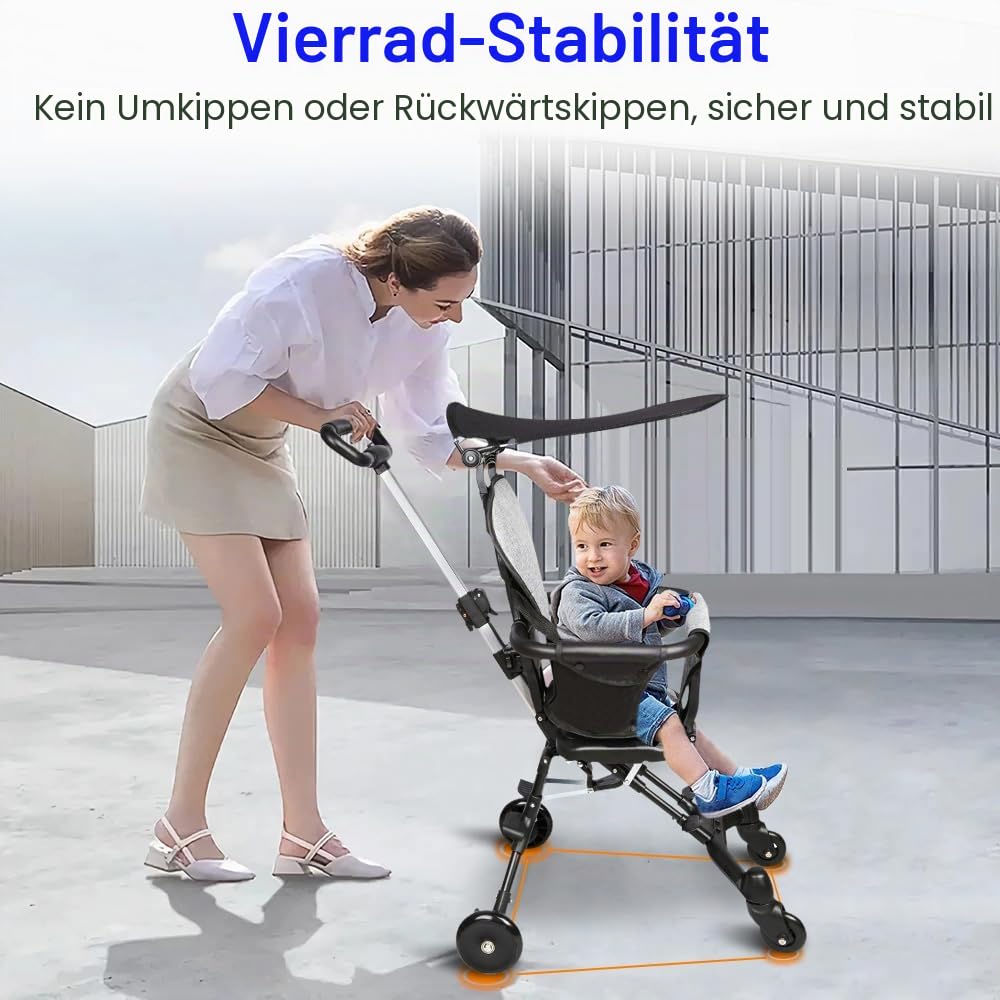 Kinderwagen, 0 – 4 Jahre, 0 – 25 kg, Kinderwagen, leicht und kompakt, verlängerte Position, automati