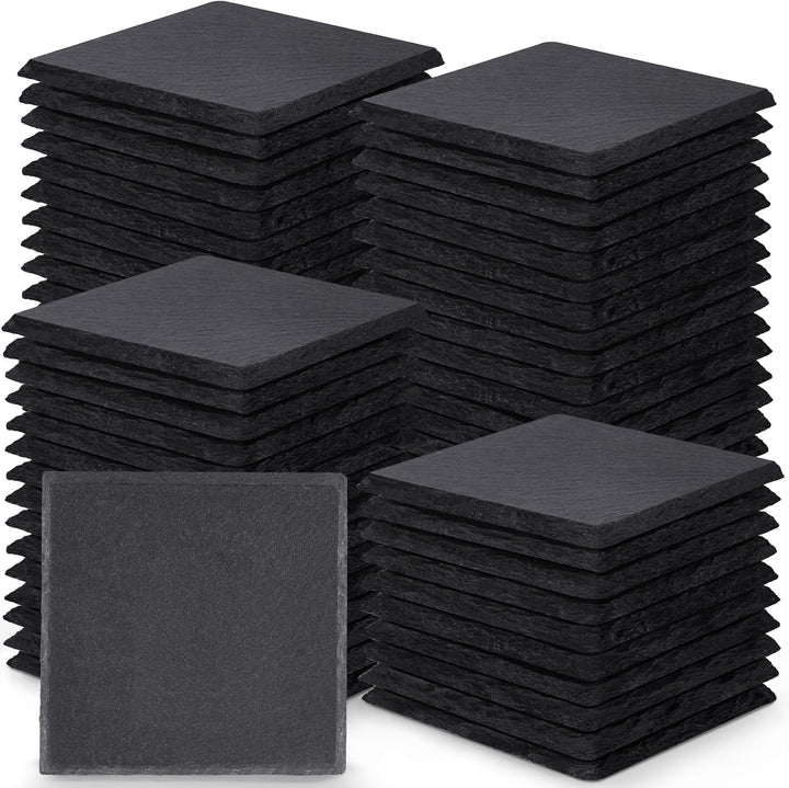 72 Stück Schiefer-Getränkeuntersetzer, GOH DODD 4 Zoll Schwarze Steinuntersetzer Set, Lasergravierte
