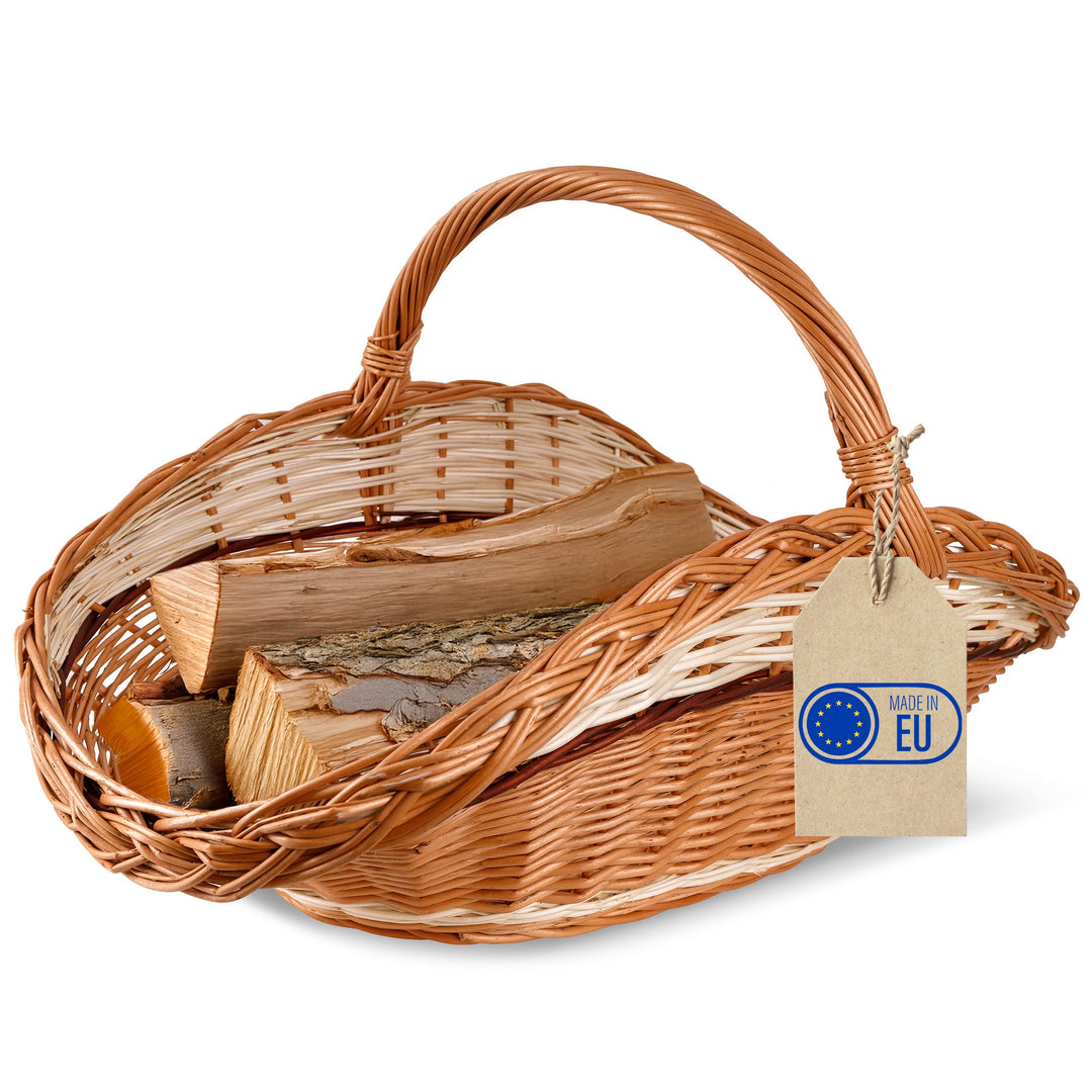 Creative Home Gross Holztrage Rattan Kaminholzkorb Kaminkorb Tragekorb | 67 x 41 x 43 cm | Aufbewahr