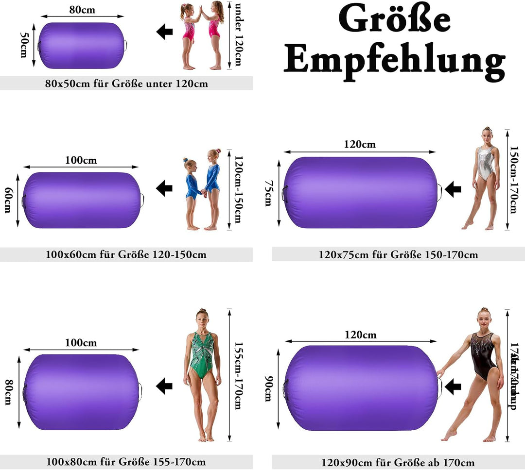 FBSPORT Aufblasbare Air Roll, 100/120cm Aufblasbare Luft Rollen, Yoga Gymnastik Zylinder, Gymnastikm