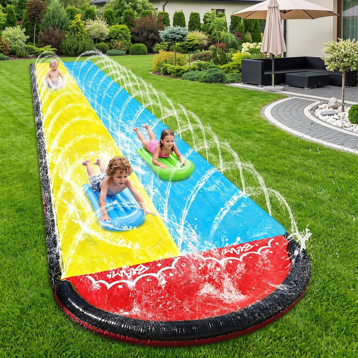 Wasserrutsche Garten 15.8ft/480cm, Doppelrutsche mit Eingebautem Sprinkler