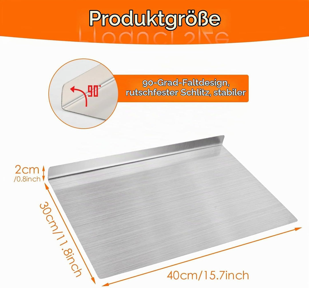 Focenat Edelstahl Schneidebrett 40 x 30cm, Arbeitsplatte Knetbrett Edelstahl, Schneidebrett mit Ansc