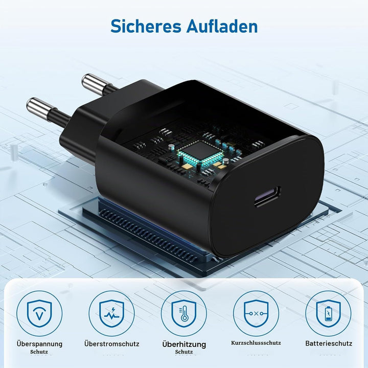 USB C Ladegerät, Schnellladegerät Samsung 25w mit 2M Kabel, Ladekabel USB C mit Netzteil,Typ C Schne
